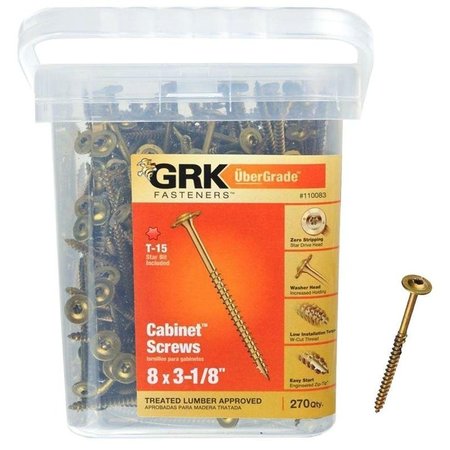 Grk Fasteners Wood Screw, #8, 3-1/8 in, Plain Steel Washer Head Torx Drive 110083
